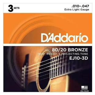 PACK 3 ENCORD. VIOLÃO BRONZE 80/20 010 - DADARIO EJ10-3D